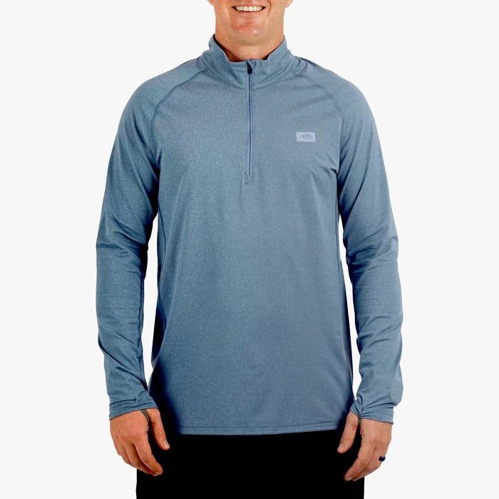 aftco-air-o-mesh-quarter-14-zip-performance-shirt-bering-sea-heather-front-model