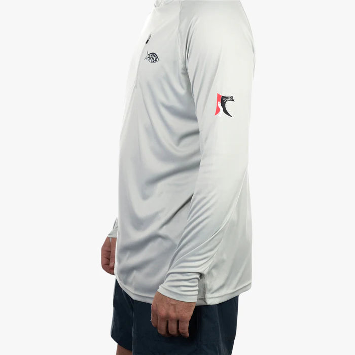 aftco-jason-christie-hooded-long-sleeve-performance-hoodie-gray-left-arm