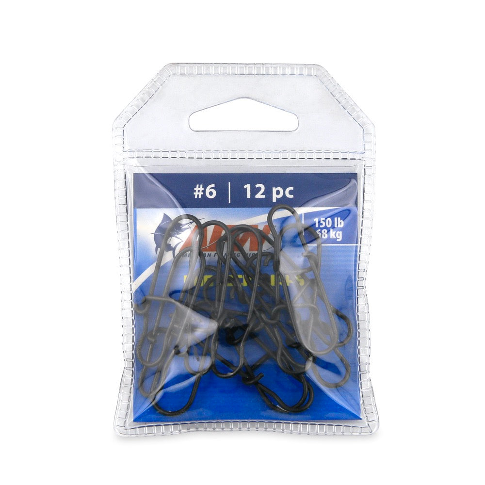Pack of fishing hooks with a clear plastic packaging on a white background