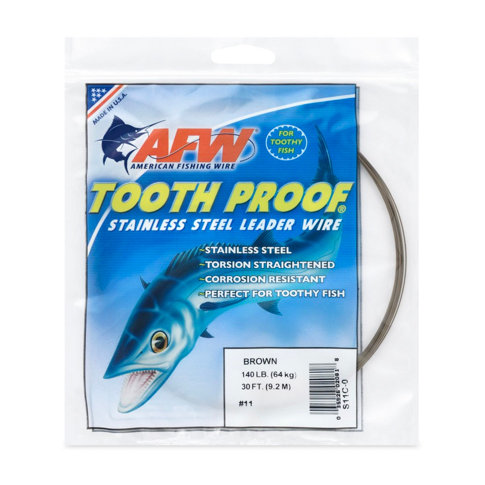 afw-tooth-proof-stainless-steel-single-strand-leader-wire-brown-11-140lb-30ft