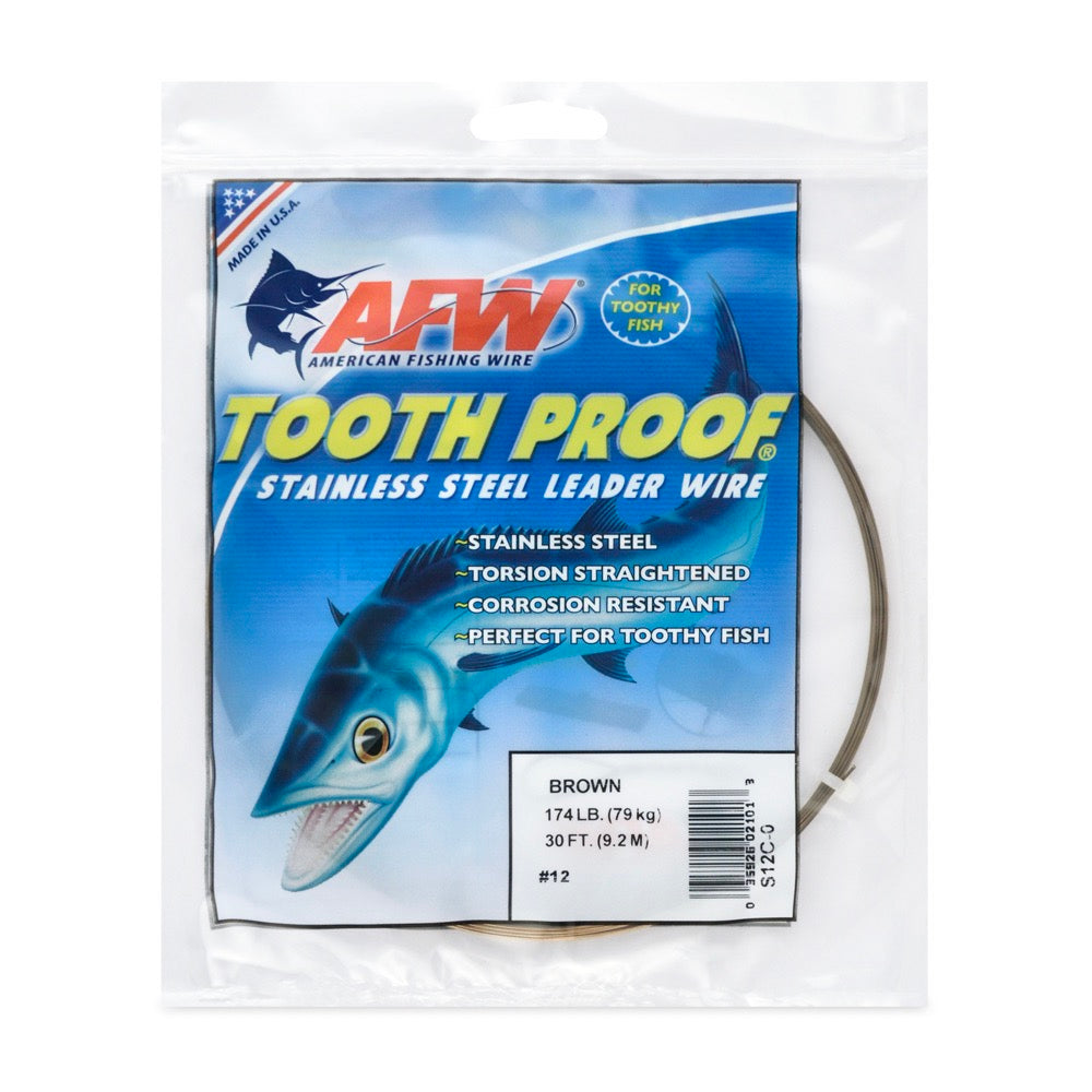 afw-tooth-proof-stainless-steel-single-strand-leader-wire-brown-12-174lb-30ft