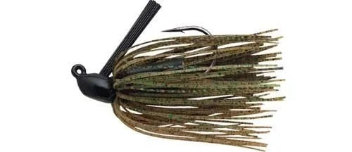Fishing lure with a black and green pattern on a white background