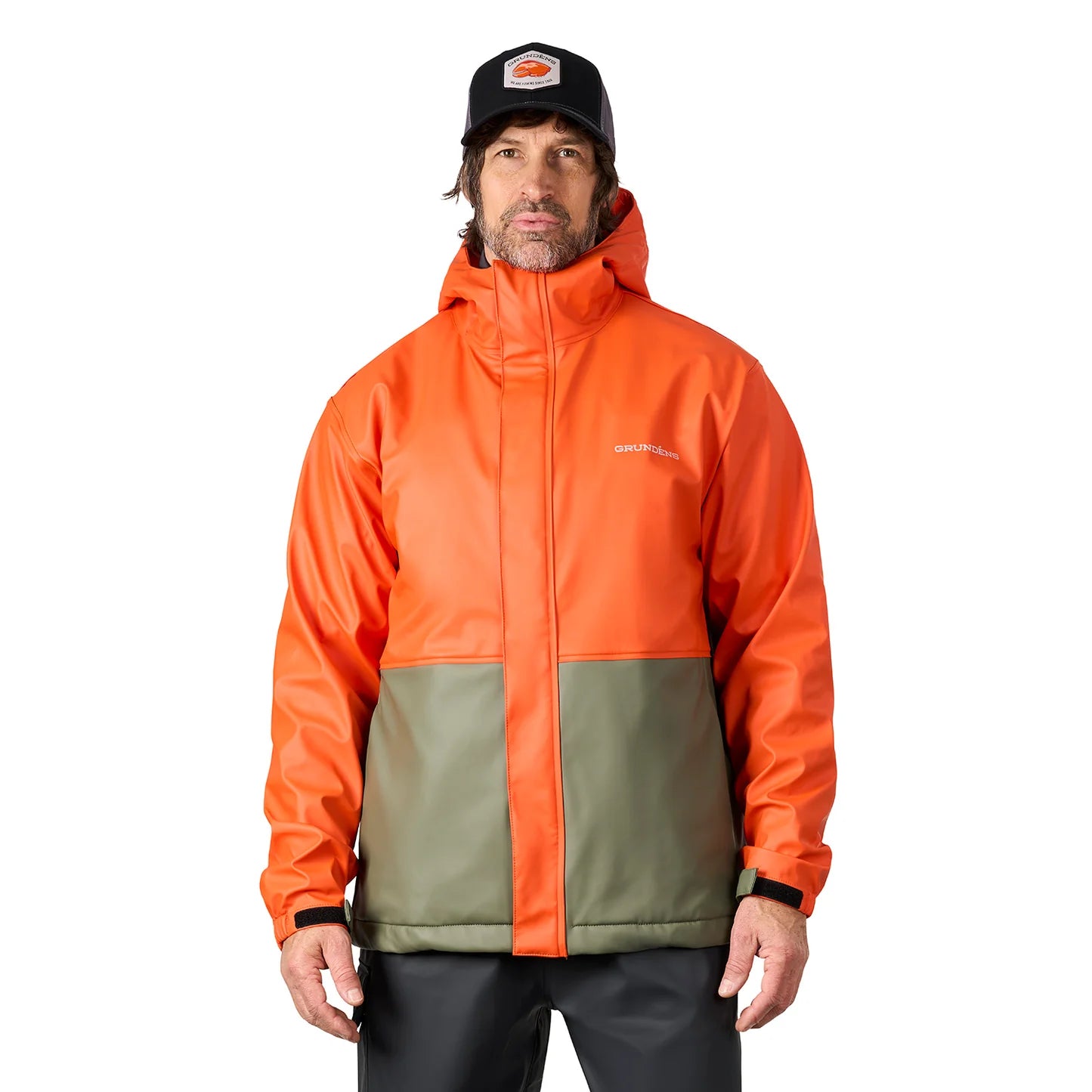 grundens-neptune-thermo-jacket-orange-olive-model-front