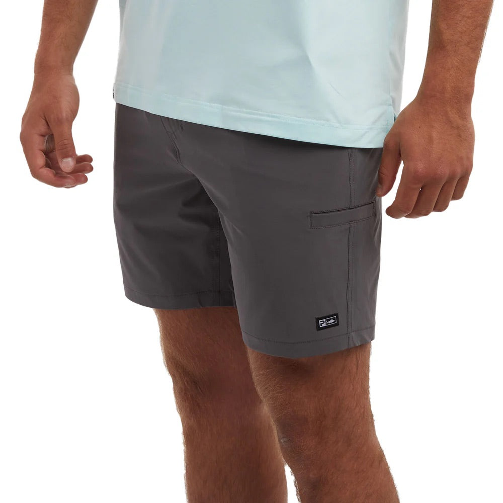 pelagic-mako-18in-hybrid-fishing-shorts-graphite-model-left