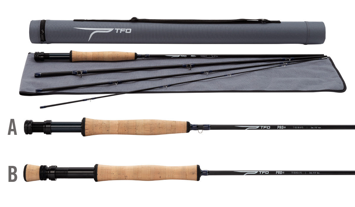 Fishing rod with two different handles on a white background