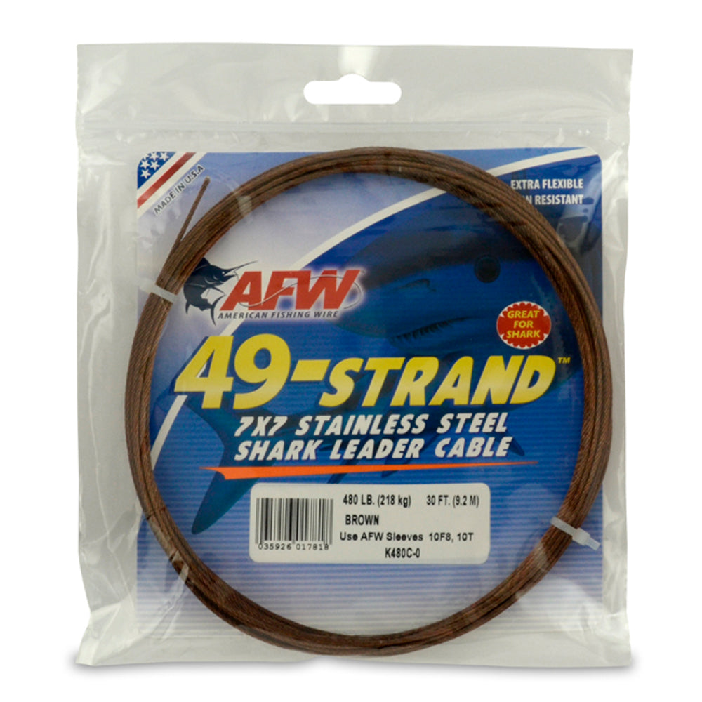 AFW - 49-Strand 7x7 Stainless Steel Shark Leader Cable (Camo/Brown)