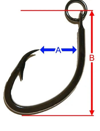 Charlie Brown Commercial Tuna Circle Hook with Heavy Duty Welded Ring Measurements