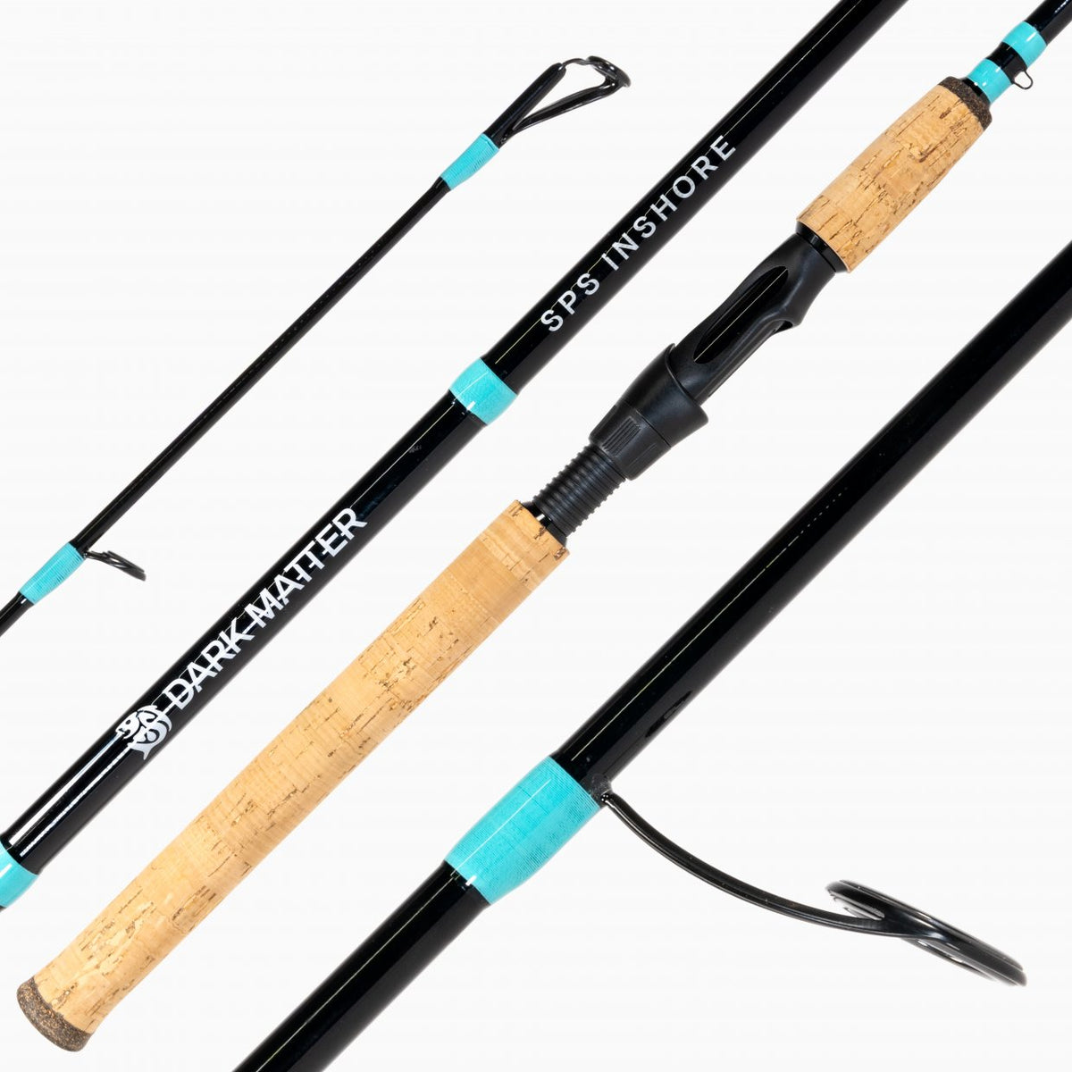 dark iron fishing pole Matter SPS Inshore Spinning Rods Weighs 5.6 ozs.Models Custom tumblers Avet T-RX 130/2 Quad Color:Mahi Speckled Lumo