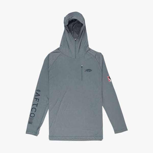 AFTCO jason christie hooded M アフコ グレー AFTCO - Jason Christie Hooded Long Sleeve Performance Shirt