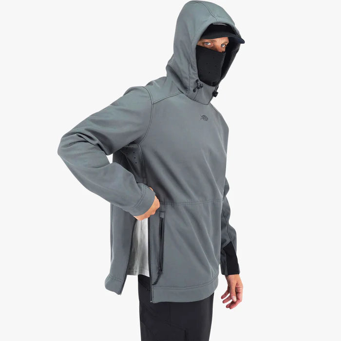 aftco-reaper-windproof-pullover-hoodie-charcoal-model-side-zipper