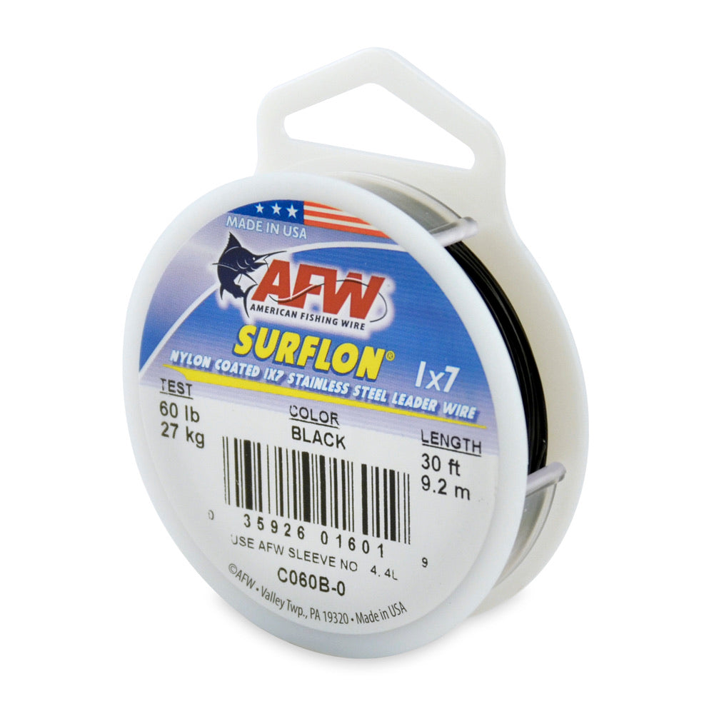 afw-surflon-nylon-coated-1x7-stainless-steel-wire-spool-60lb-30ft-black