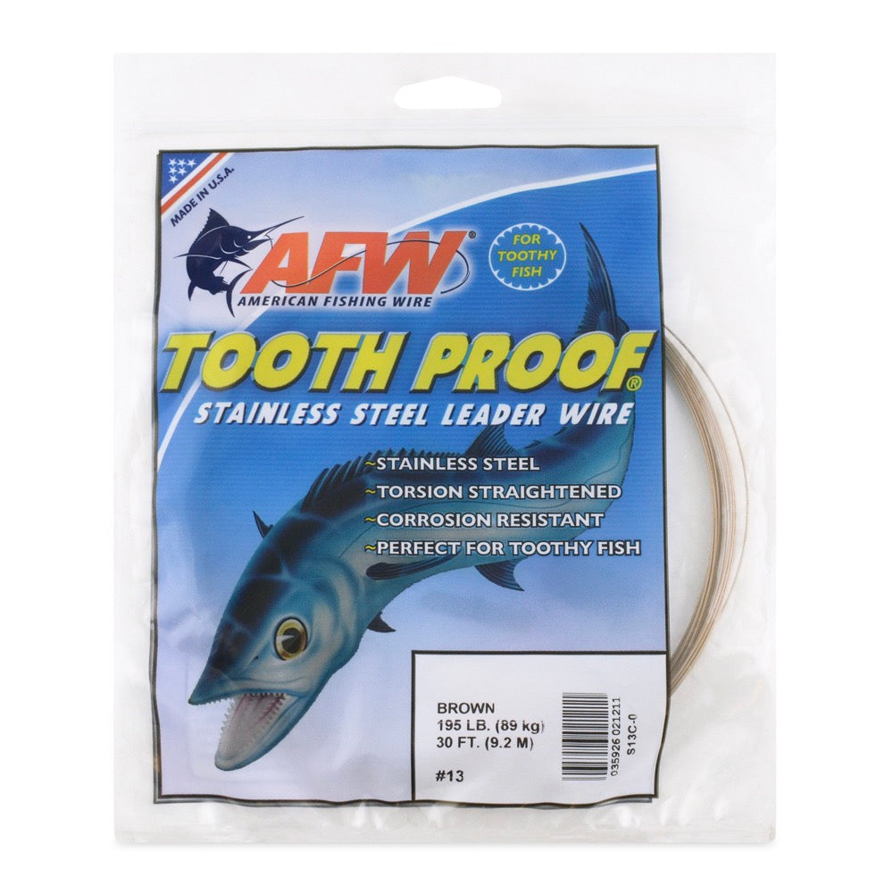 afw-tooth-proof-stainless-steel-single-strand-leader-wire-brown-13-195lb-30ft