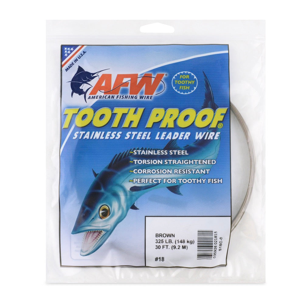 afw-tooth-proof-stainless-steel-single-strand-leader-wire-brown-18-325lb-30ft