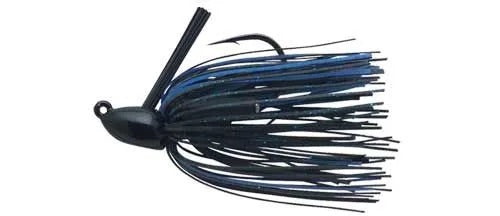 Black and blue fishing lure on a white background