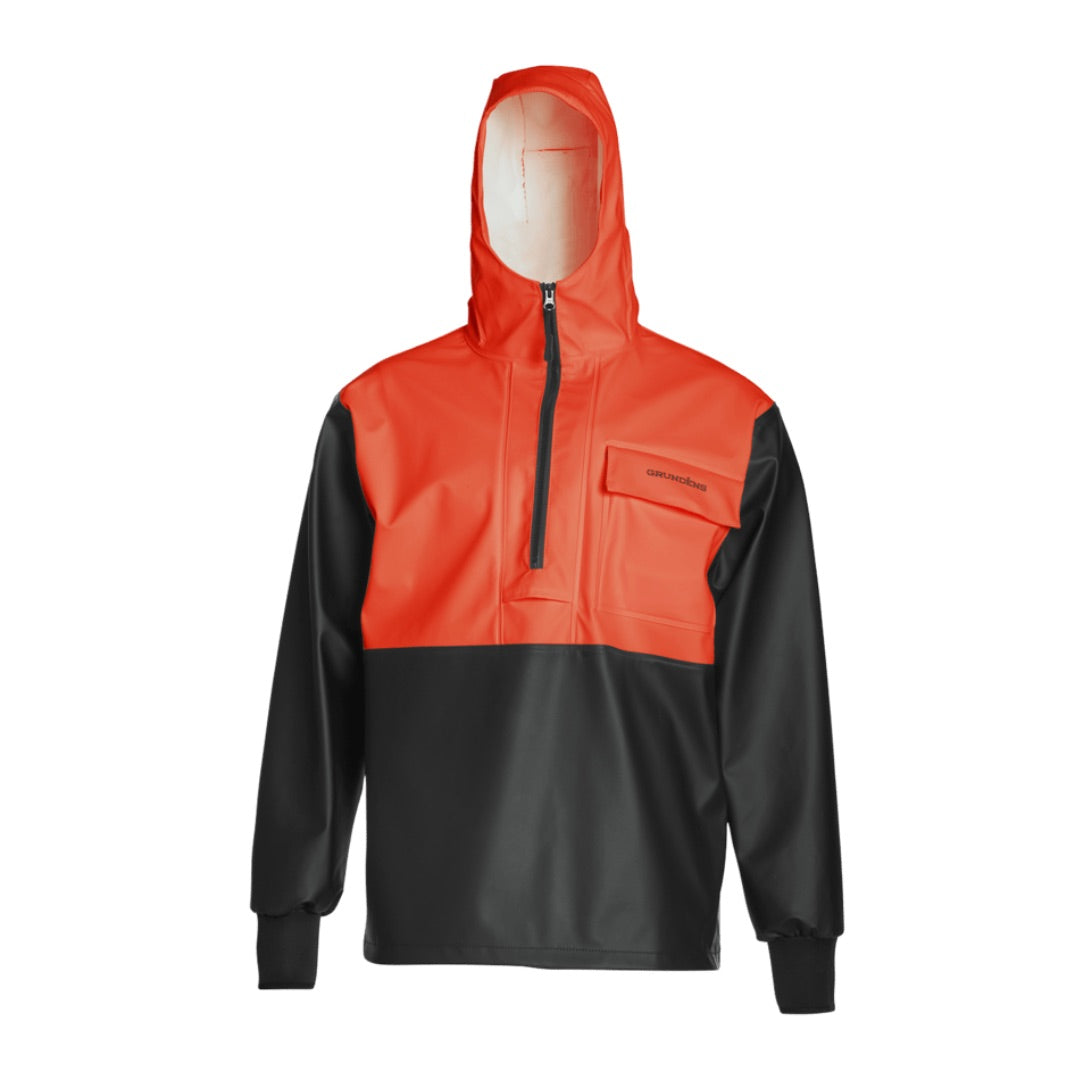 grundens-neptune-anorak-pullover-waterproof-hoodie-orange-front