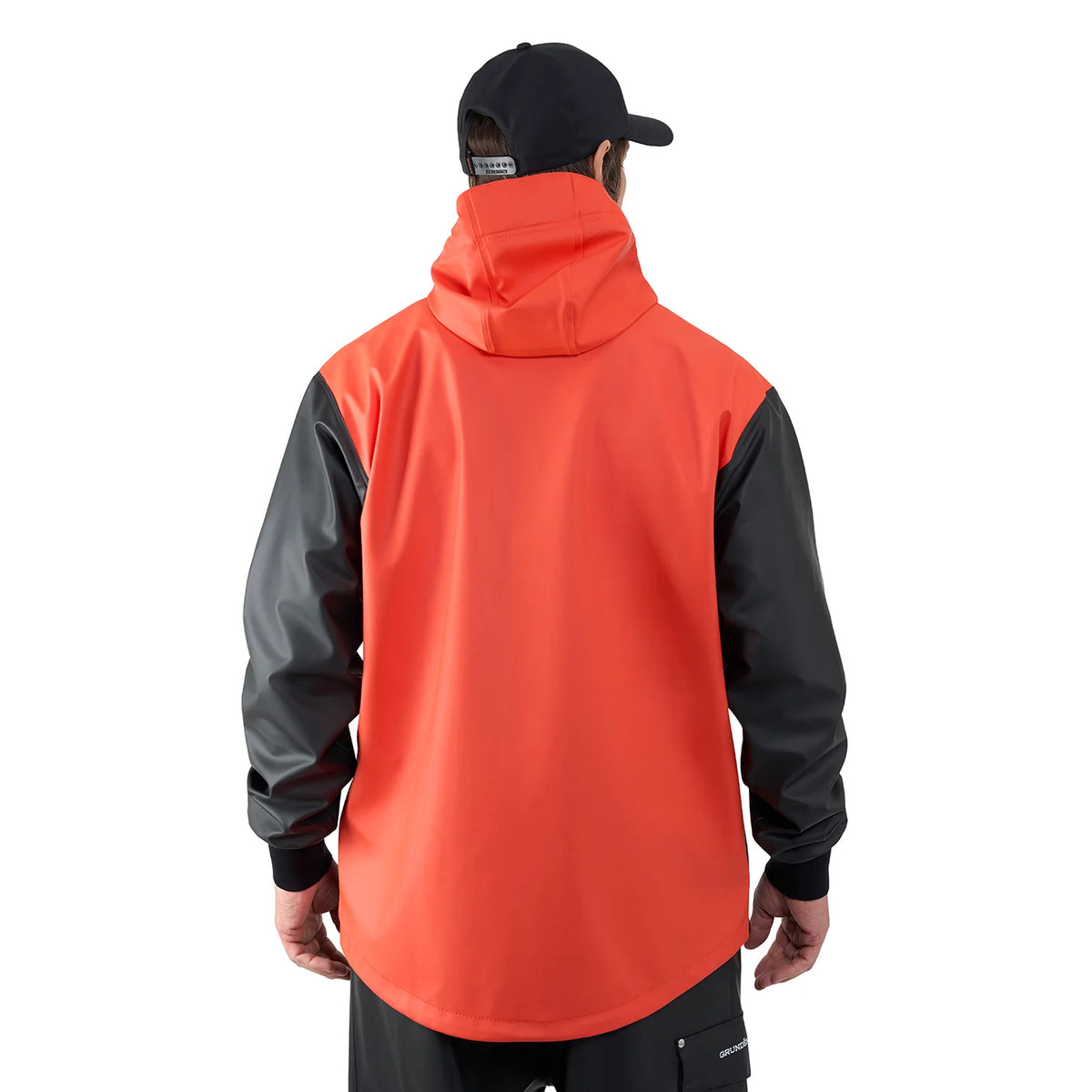 grundens-neptune-anorak-pullover-waterproof-hoodie-orange-model-back