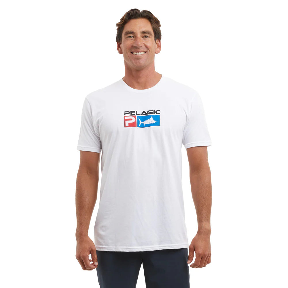 pelagic-premium-tee-deluxe-white-model-front