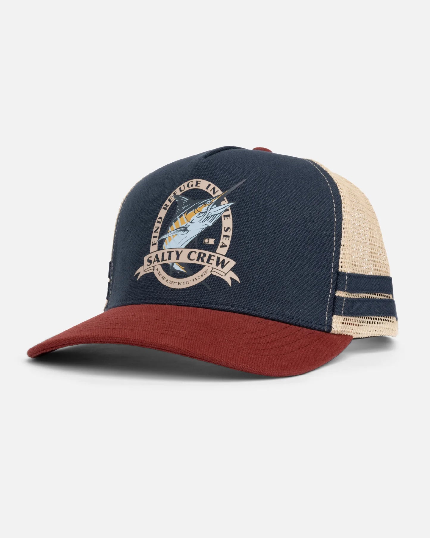 salty-crew-bill-club-trucker-hat-navy-burgundy-front