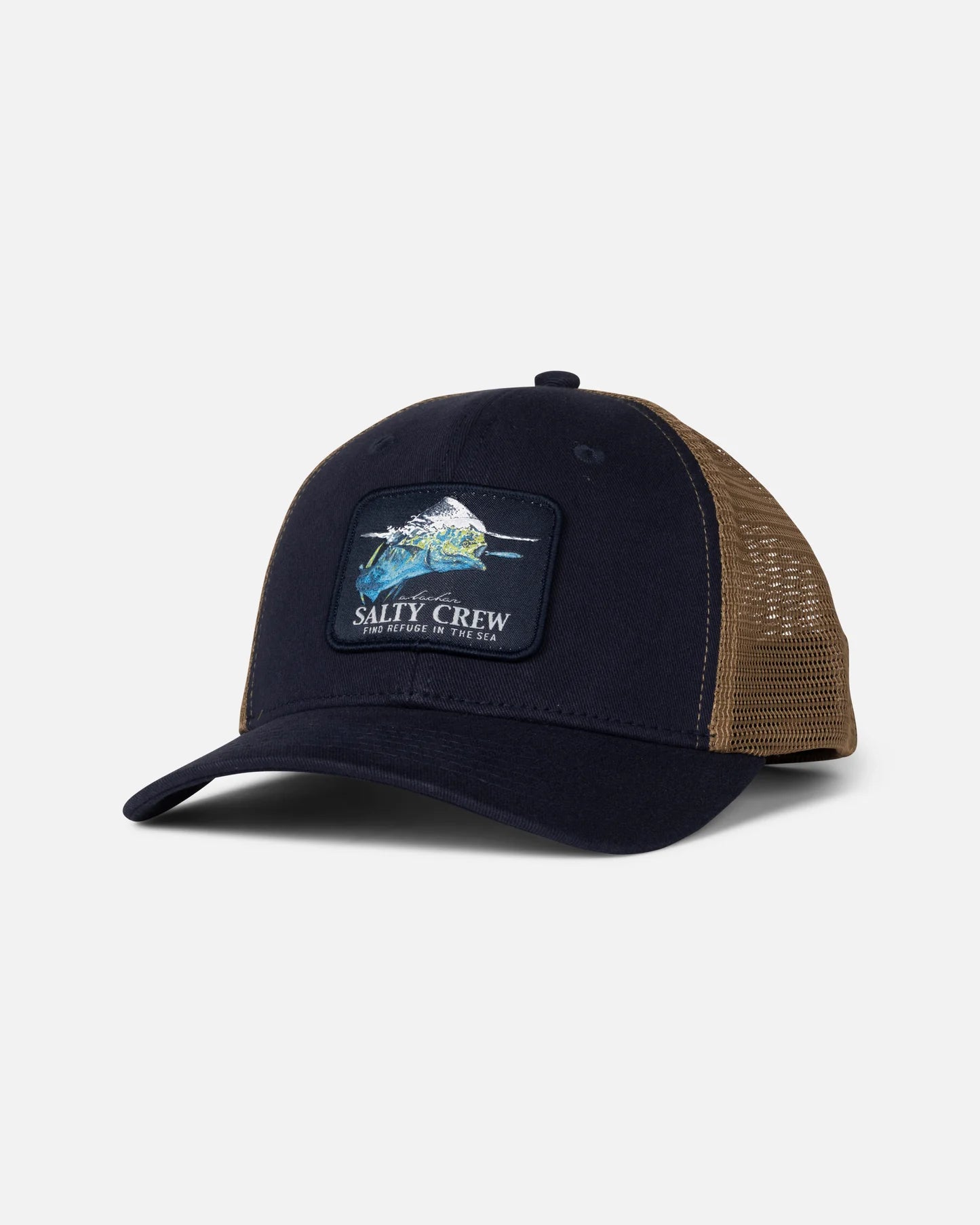 salty-crew-mahi-surface-trucker-navy-gold-front