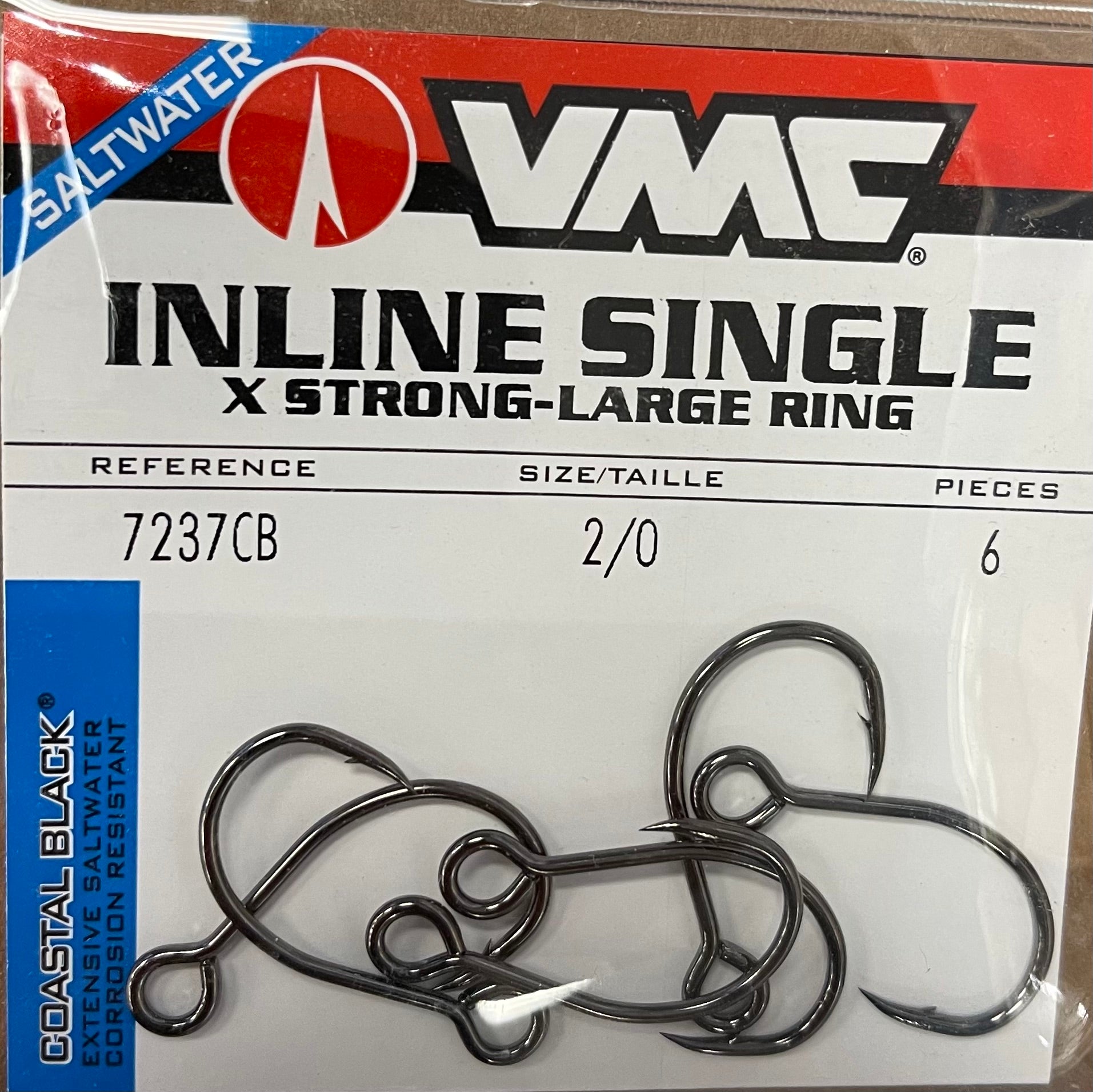 VMC 7237 Inline Single Hooks Size 6 Coastal Black Pack of 10 7237CB-06